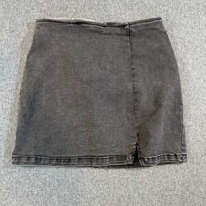 Wild Fable Skirt Womens 8 Mini Black Denim Front Slit Stretch High Rise